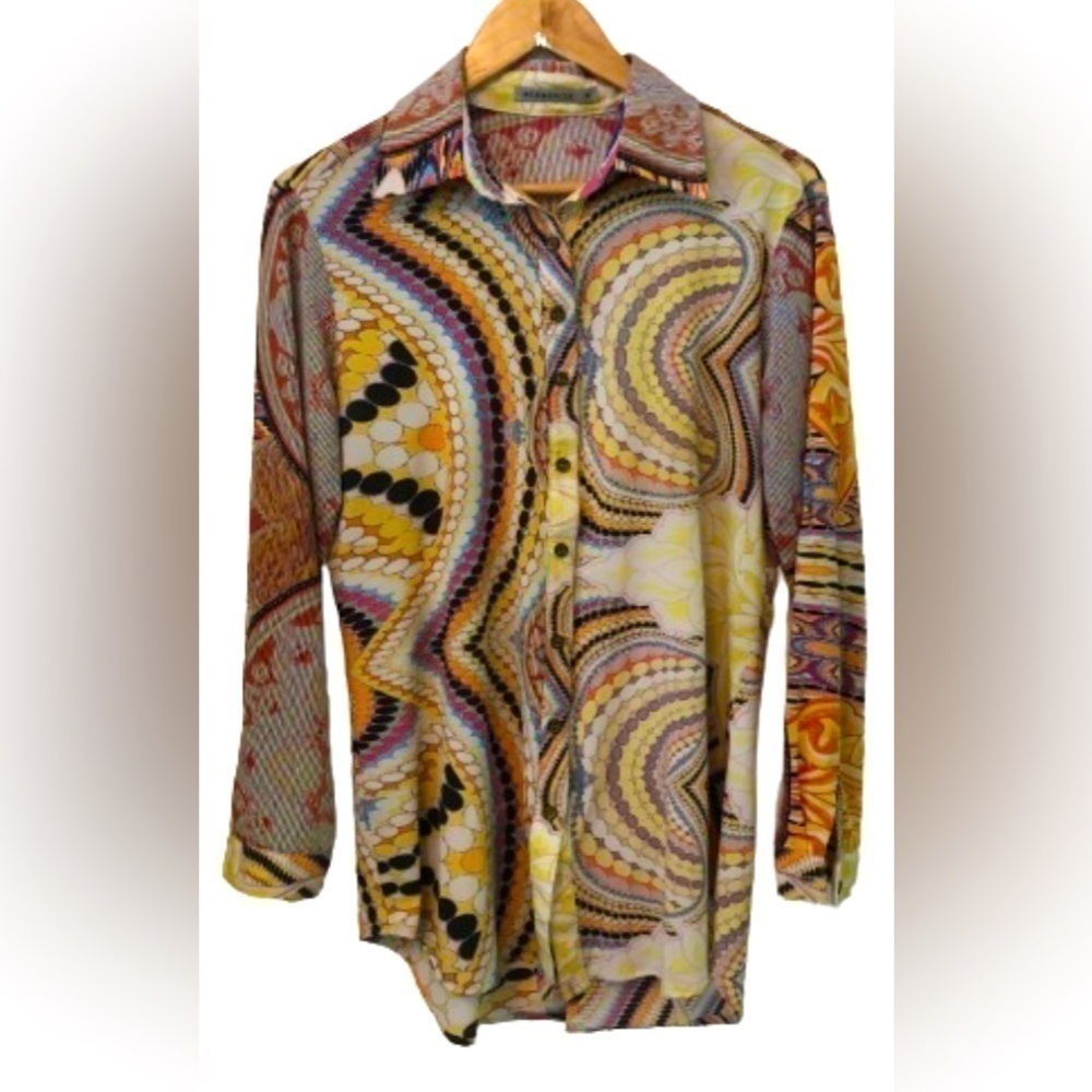Mesmerize 70’s print button down long sleeve shirt SZ M psychedelic
